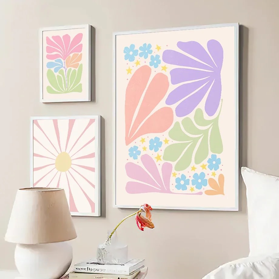 Minimalist Aesthetic Pastel Flowers Canvas Posters