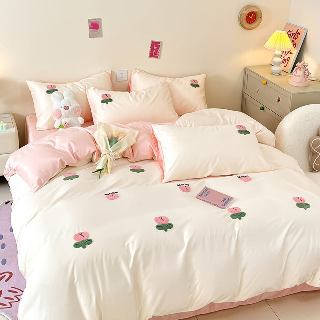Tulip Flower Embroidered Bedding Set