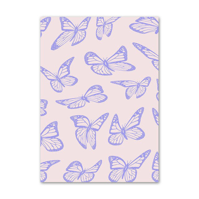 soft light purple aesthetic butterflies and flowers canvas wall art posters roomtery