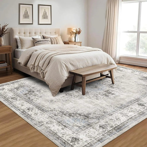 Area Rug Washable Vintage Floral Large Area Rug Soft Low Pile Indoor Floor Carpet for Living Room Bedroom Dining Room Office