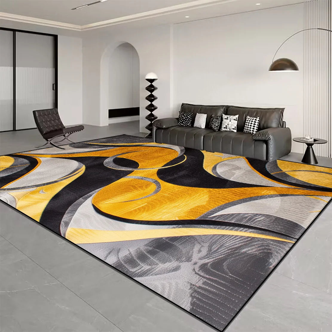 Nordic Light Luxury Stripes Carpet for Living Room Decor Soft Easy Cleaning Rugs for Bedroom Large Area Orange Brown Floor Mat