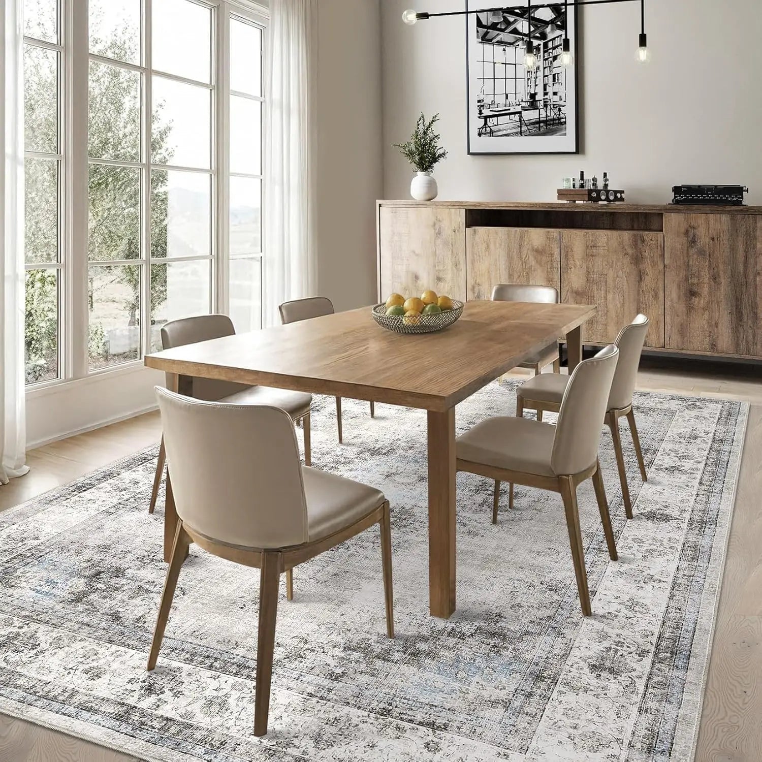 Area Rug Washable Vintage Floral Large Area Rug Soft Low Pile Indoor Floor Carpet for Living Room Bedroom Dining Room Office