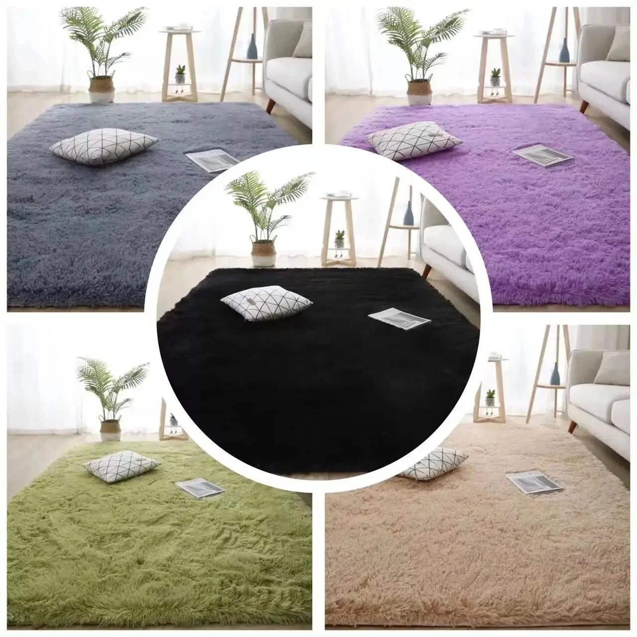 Shag Living Room Silk Wool Carpet Home Bedroom Bed Full Floor Mat Nordic Sofa Non-Slip Mat Simple Wind Plush Cushion