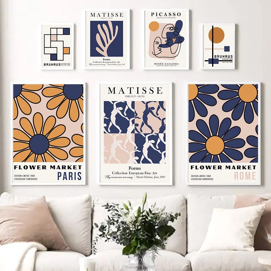 Blue & Yellow Themed Art Gallery Wall Canvas Posters