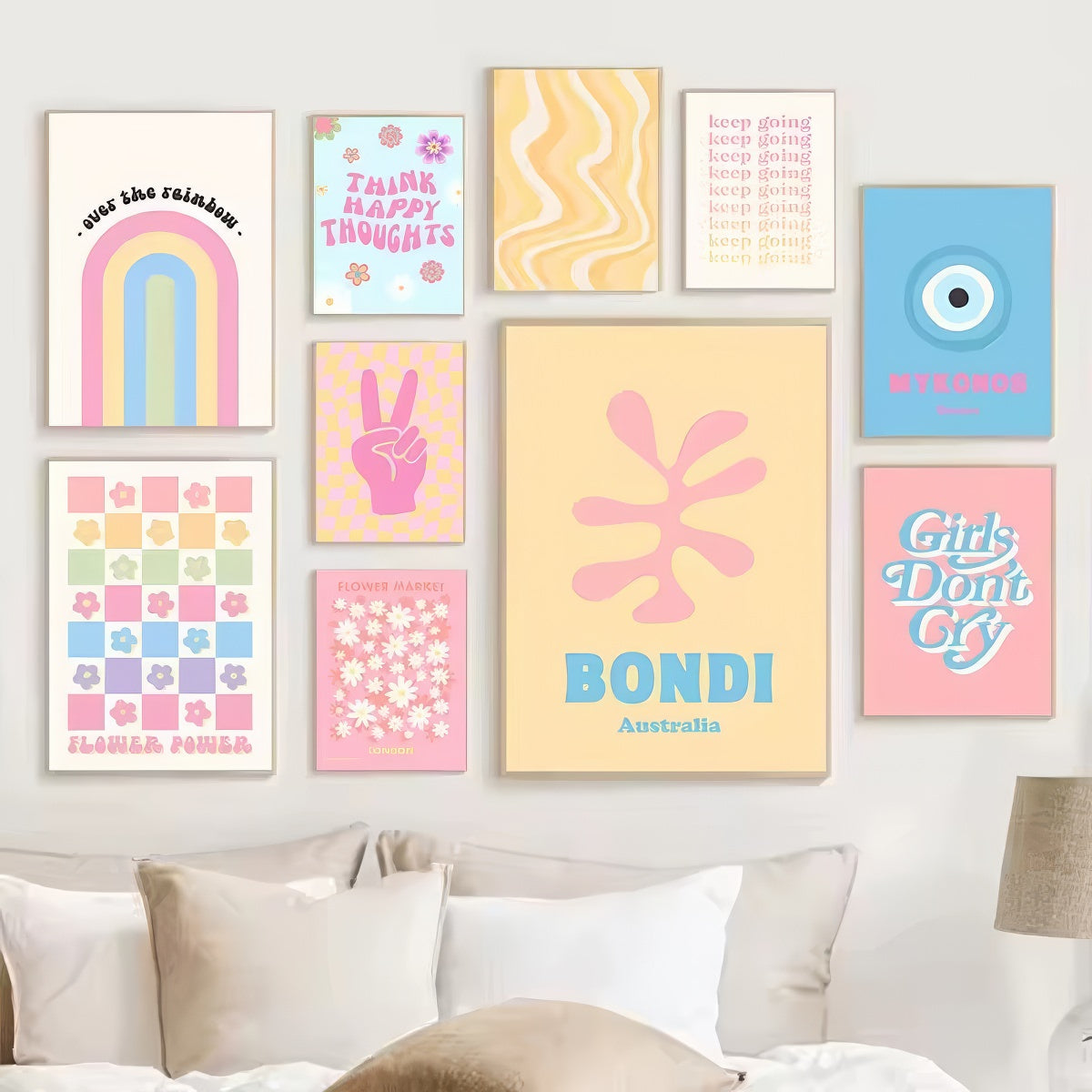 Pastel Positivity Wall Collage Canvas Posters