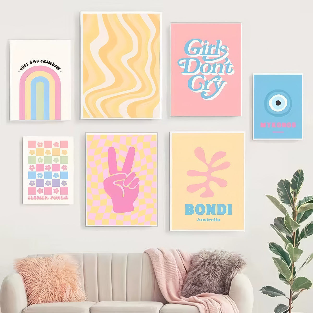 Pastel Positivity Wall Collage Canvas Posters