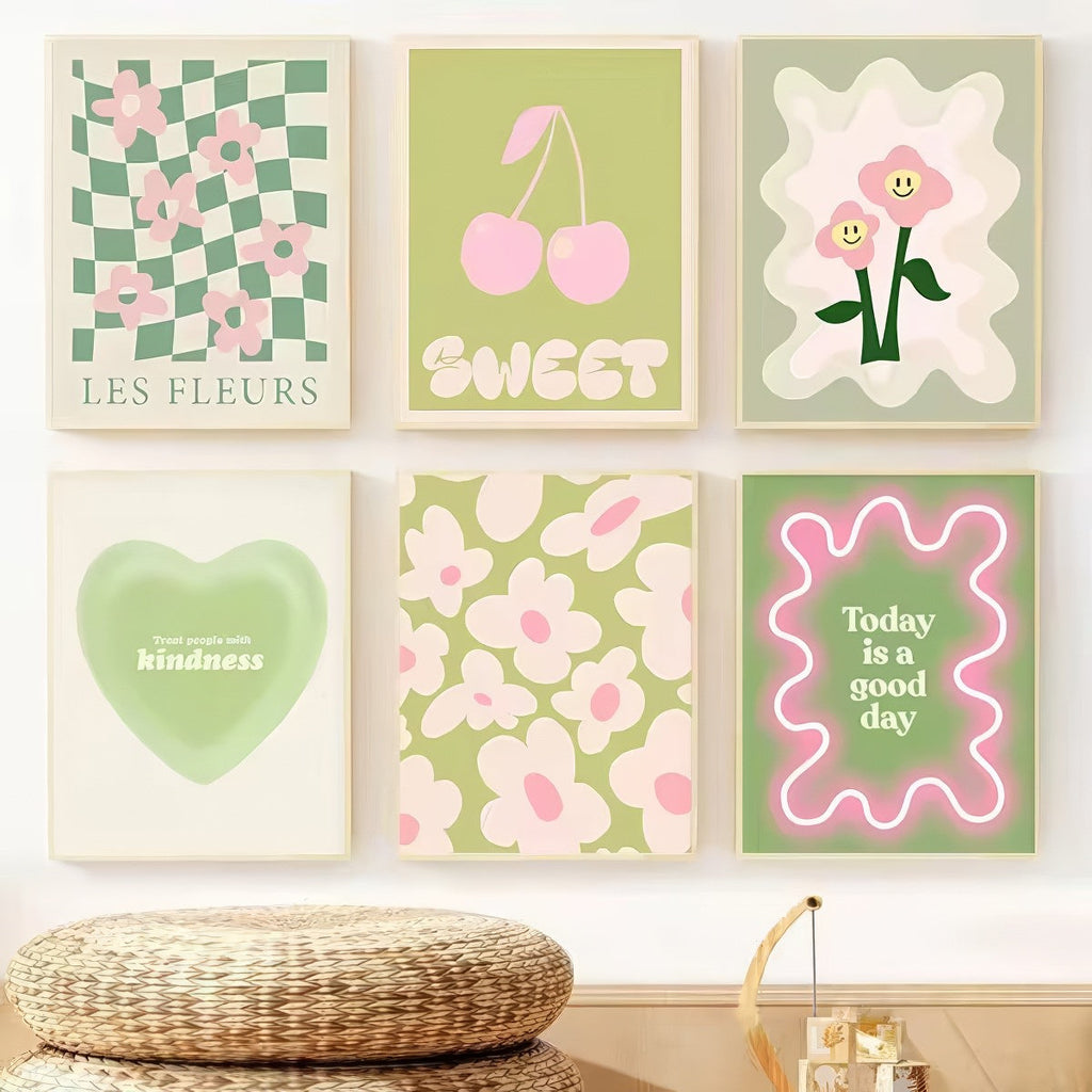 Wavy Pop Sage Green Canvas Posters