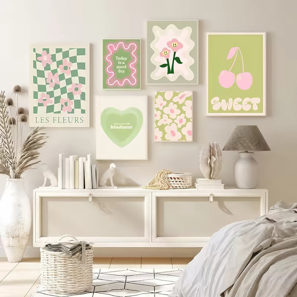 Wavy Pop Sage Green Canvas Posters