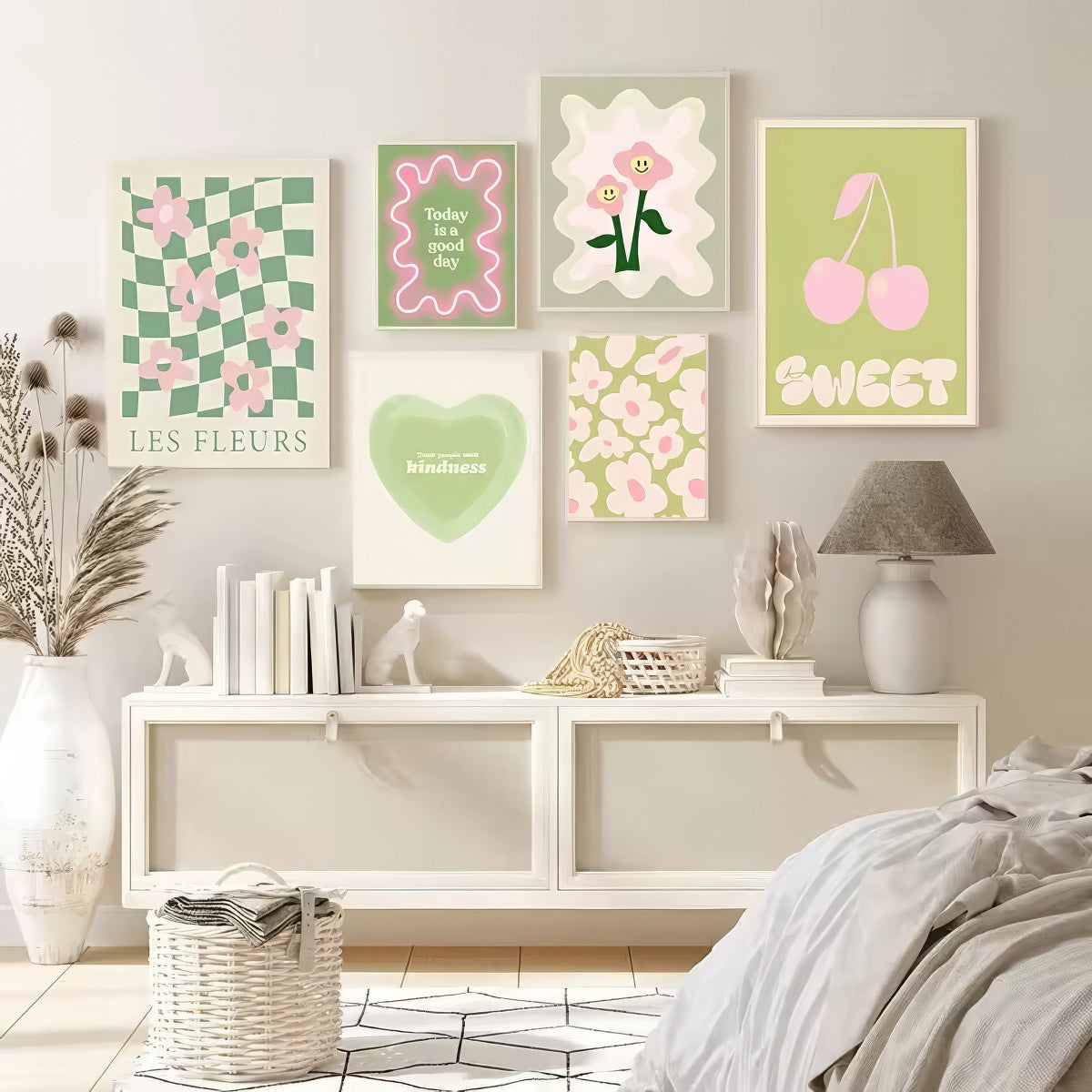 Wavy Pop Sage Green Canvas Posters