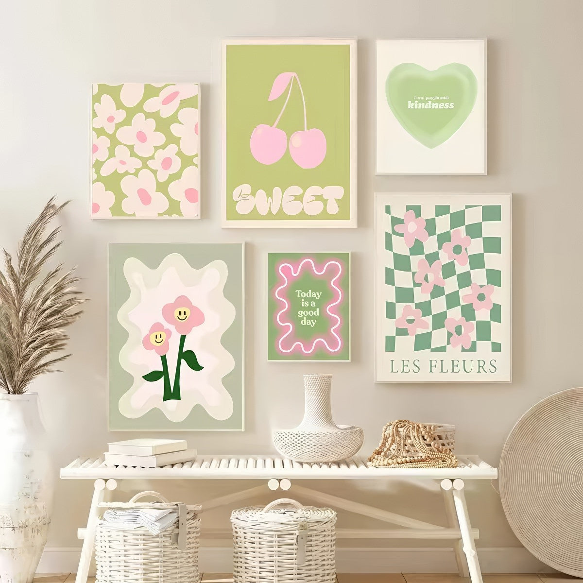 Wavy Pop Sage Green Canvas Posters