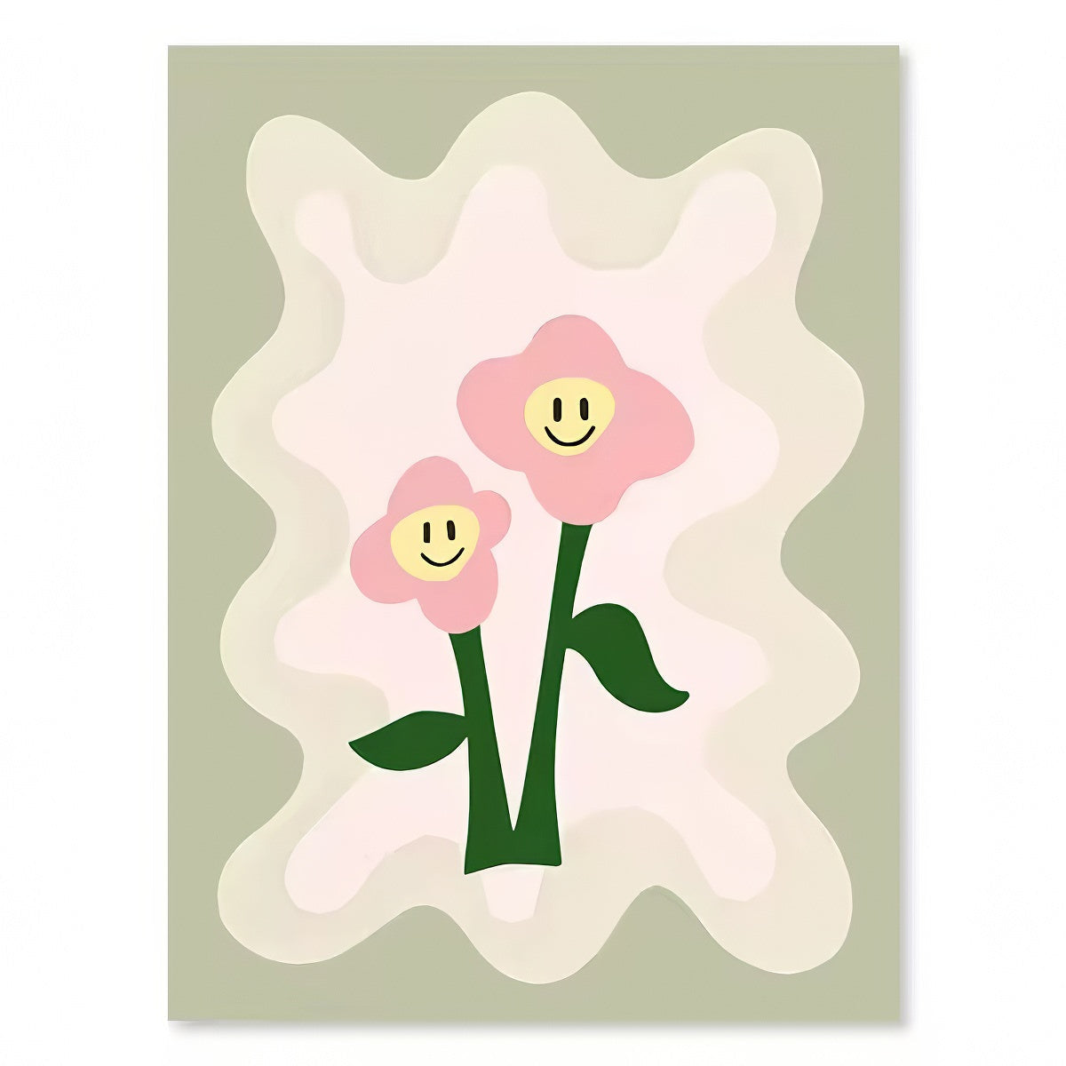 sage green aesthetic wavy pop print gallery wall art canval posters 
