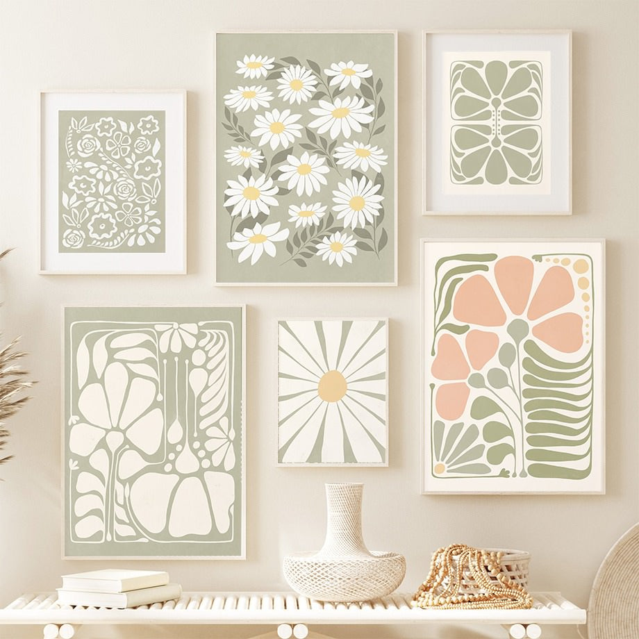 Sage Green Flowers Canvas Posters