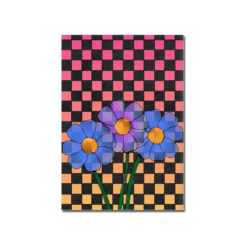 wavy checkered 80s vintage cocktails canvas wall art print aesthetic posters roomtery